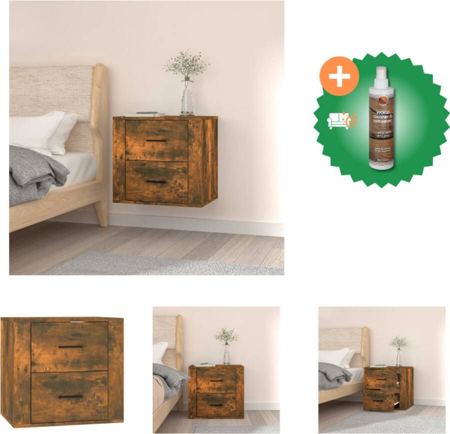 VidaXL Wandgemonteerde Nachtkastje Gerookt Eiken Bedkastje 50 x 36 x 47 cm Kast Inclusief Houtreiniger en verfrisser