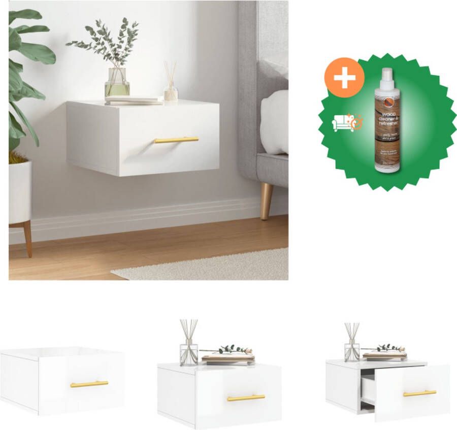 VidaXL Wandgemonteerde Nachtkastje Hoogglans Wit 35 x 35 x 20 cm Duurzaam Hout Kast Inclusief Houtreiniger en verfrisser