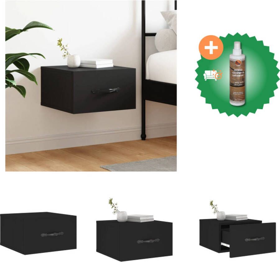VidaXL Wandgemonteerde Nachtkastje naam Nachtkastje 35 x 35 x 20 cm Ken- Zwart Bewerkt hout Kast Inclusief Houtreiniger en verfrisser