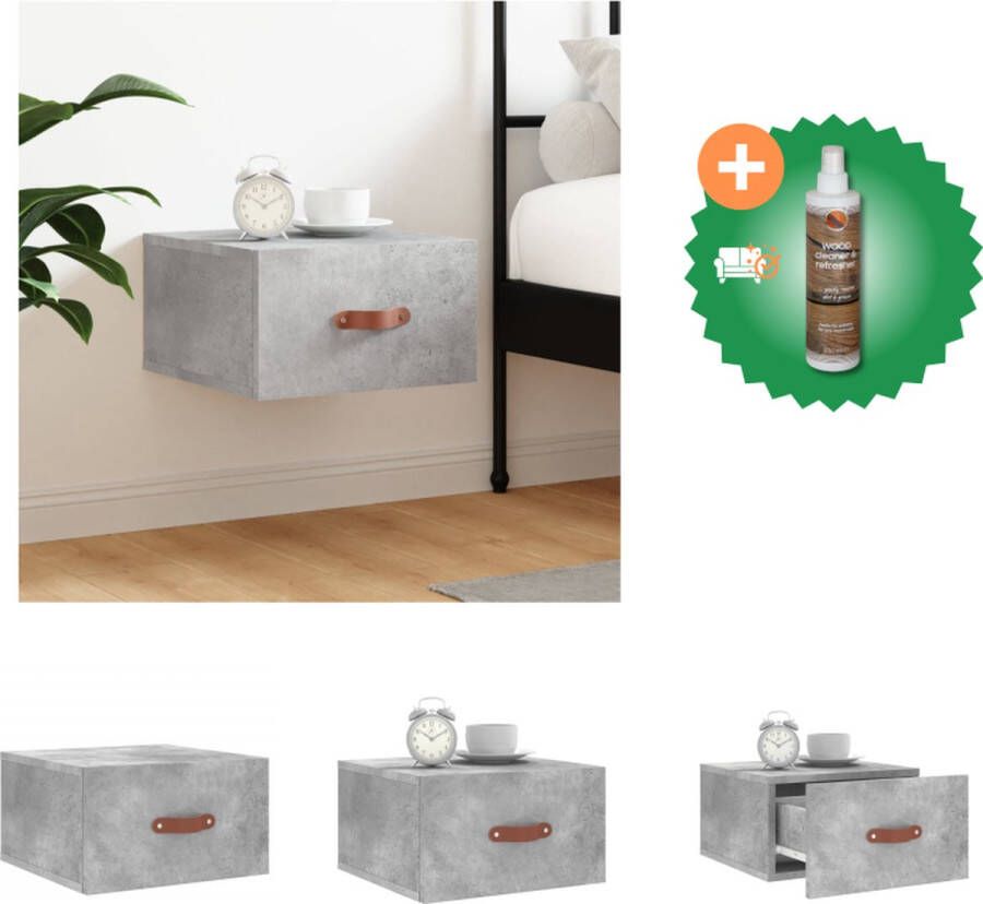 VidaXL Wandgemonteerde Nachtkastje naam Nachtkastje Afmetingen- 35 x 35 x 20 cm Kleur- Betongrijs Materiaal- Bewerkt hout Kast Inclusief Houtreiniger en verfrisser - Foto 2