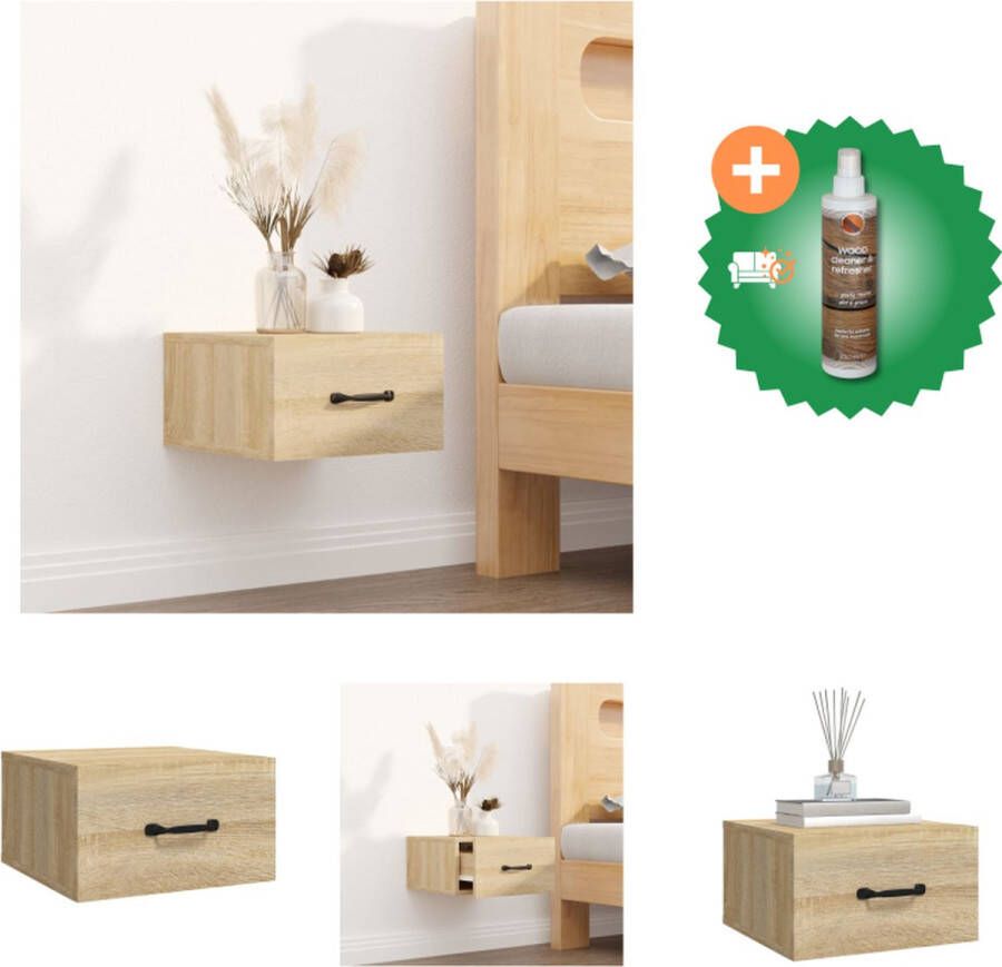 VidaXL Wandgemonteerde Nachtkastje Sonoma Eiken 35 x 35 x 20 cm Kast Inclusief Houtreiniger en verfrisser