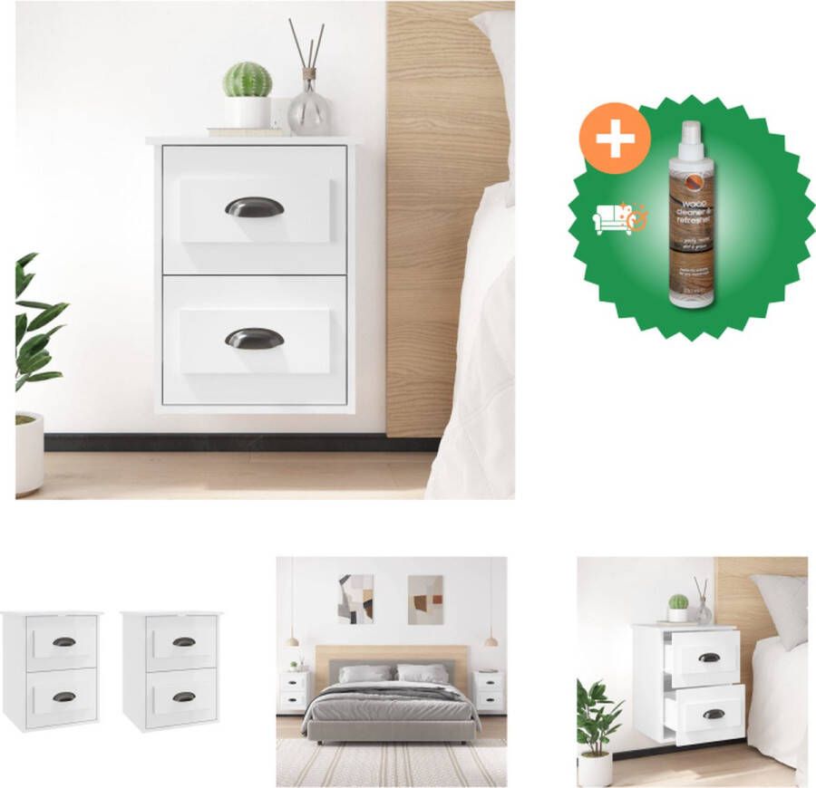 VidaXL Wandgemonteerde Nachtkastjes 2 Stuks Hoogglans Wit 41.5 x 36 x 53 cm Duurzaam Materiaal Kast Inclusief Houtreiniger en verfrisser