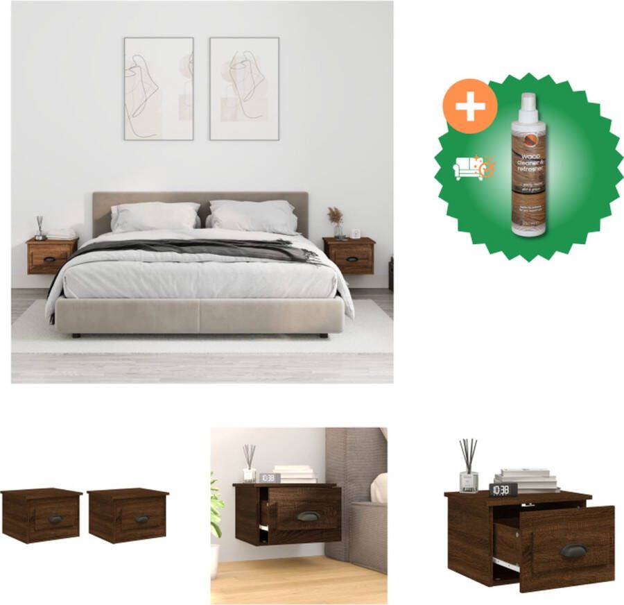 VidaXL Wandgemonteerde Nachtkastjes Bruineiken Set van 2 41.5 x 36 x 28 cm Duurzaam bewerkt hout Kast Inclusief Houtreiniger en verfrisser