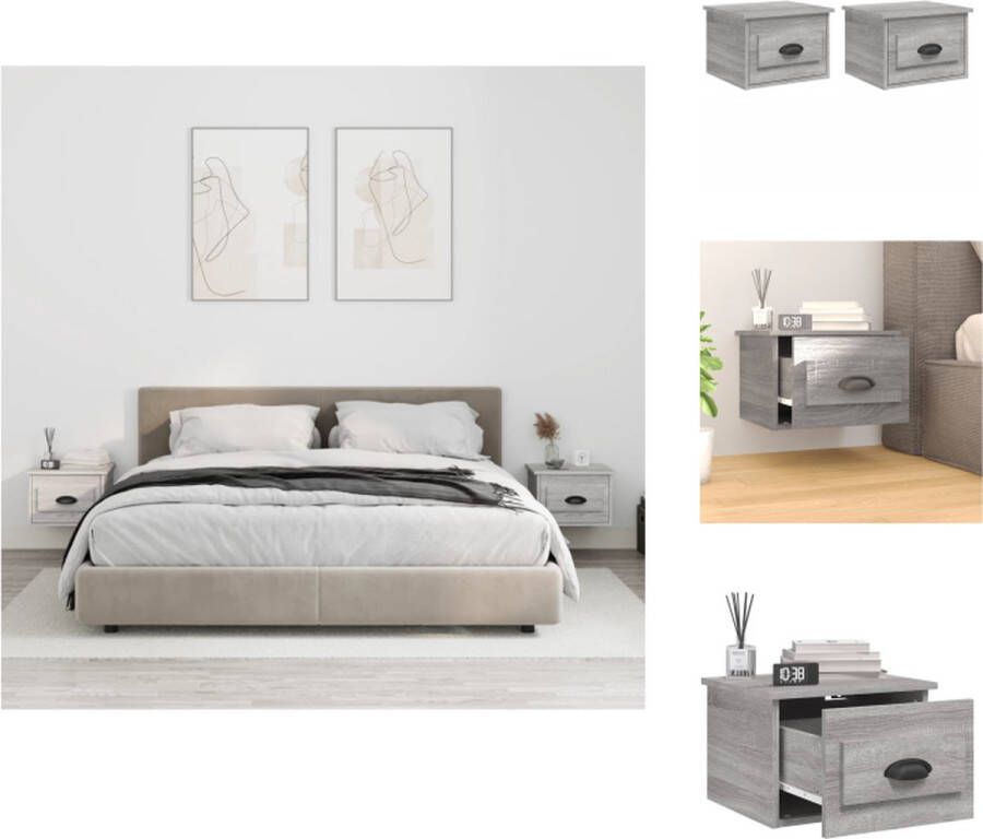 VidaXL Wandnachtkastje Wandnachtkastjes Nachtkastje Wandgemonteerd Nachtkastje Nachtkastjes 2 st wandgemonteerd 41 5x36x28 cm grijs sonoma - Foto 2