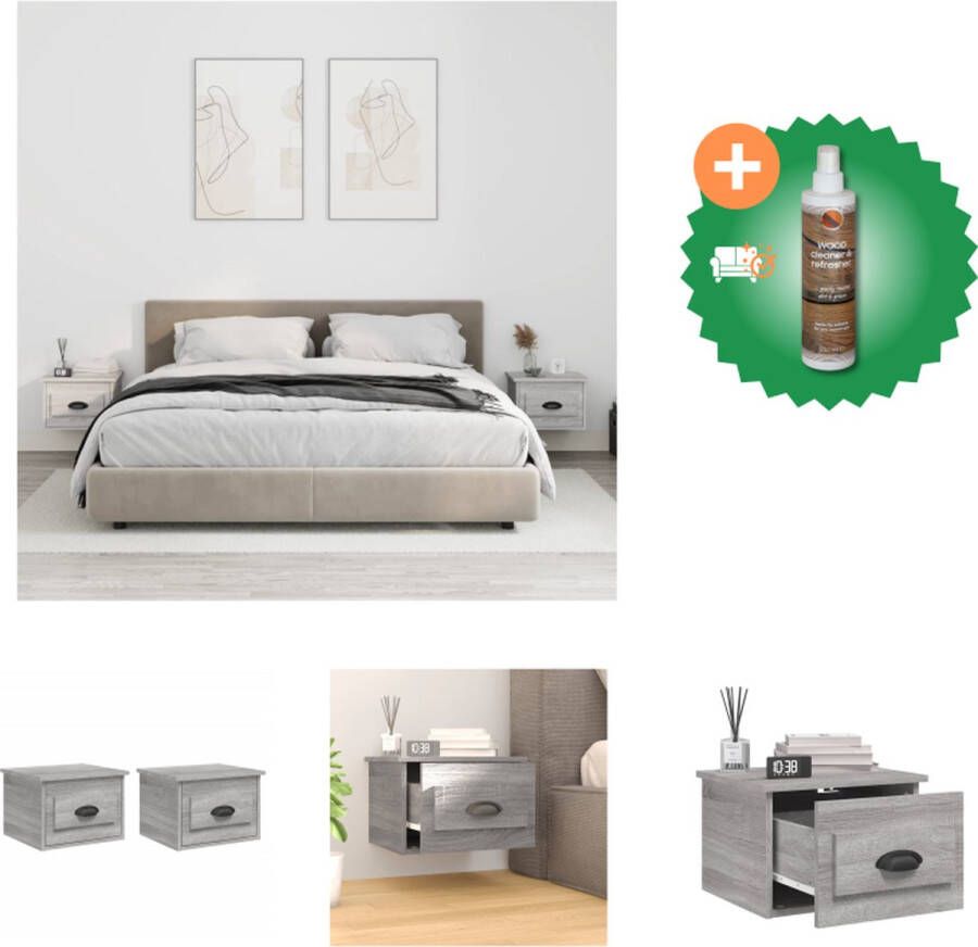 VidaXL Wandgemonteerde Nachtkastjes Elegant Nachtkastje 41.5 x 36 x 28 cm Grijs Sonoma Eiken Set van 2 Kast Inclusief Houtreiniger en verfrisser