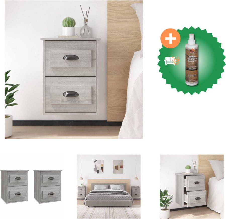 VidaXL Nachtkastjes 2 st wandgemonteerd 41-5x36x53 cm grijs sonoma Kast Inclusief Houtreiniger en verfrisser