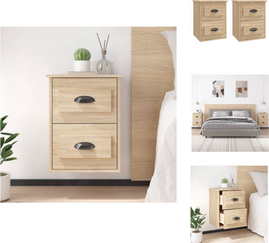 VidaXL Wandnachtkastje Wandnachtkastjes Nachtkastje Wandgemonteerd Nachtkastje Nachtkastjes 2 st wandgemonteerd 41 5x36x53 cm sonoma eiken - Foto 2