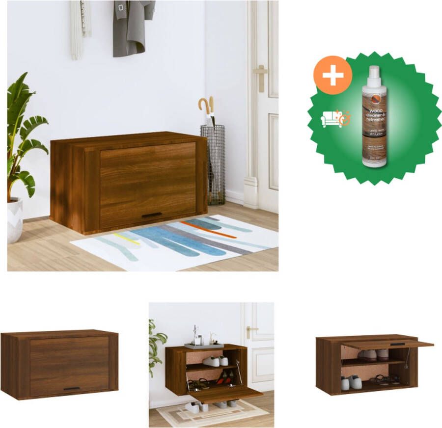 VidaXL Wandgemonteerde Schoenenkast Bruineiken 70x35x38 cm Hoge kwaliteit Trendy design Schoenenkast Inclusief Houtreiniger en verfrisser