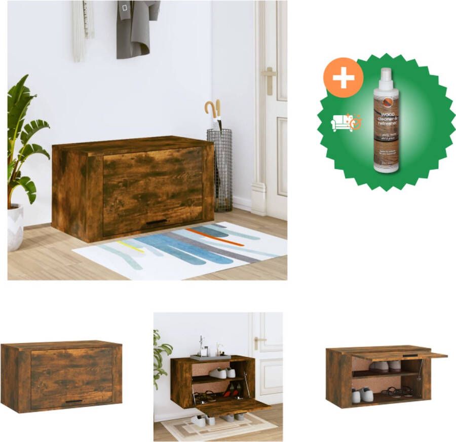 VidaXL Wandgemonteerde Schoenenkast Gerookt Eiken 70 x 35 x 38 cm (B x D x H) Schoenenkast Inclusief Houtreiniger en verfrisser