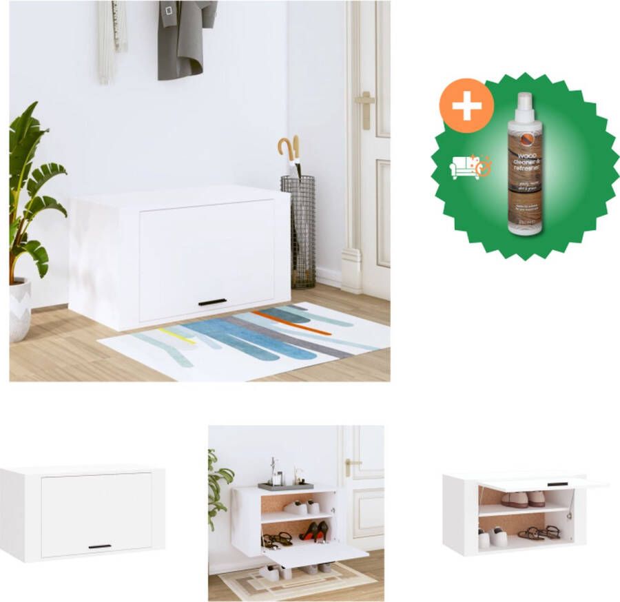 VidaXL Wandgemonteerde Schoenenkast Hout 70 x 35 x 38 cm Wit Schoenenkast Inclusief Houtreiniger en verfrisser