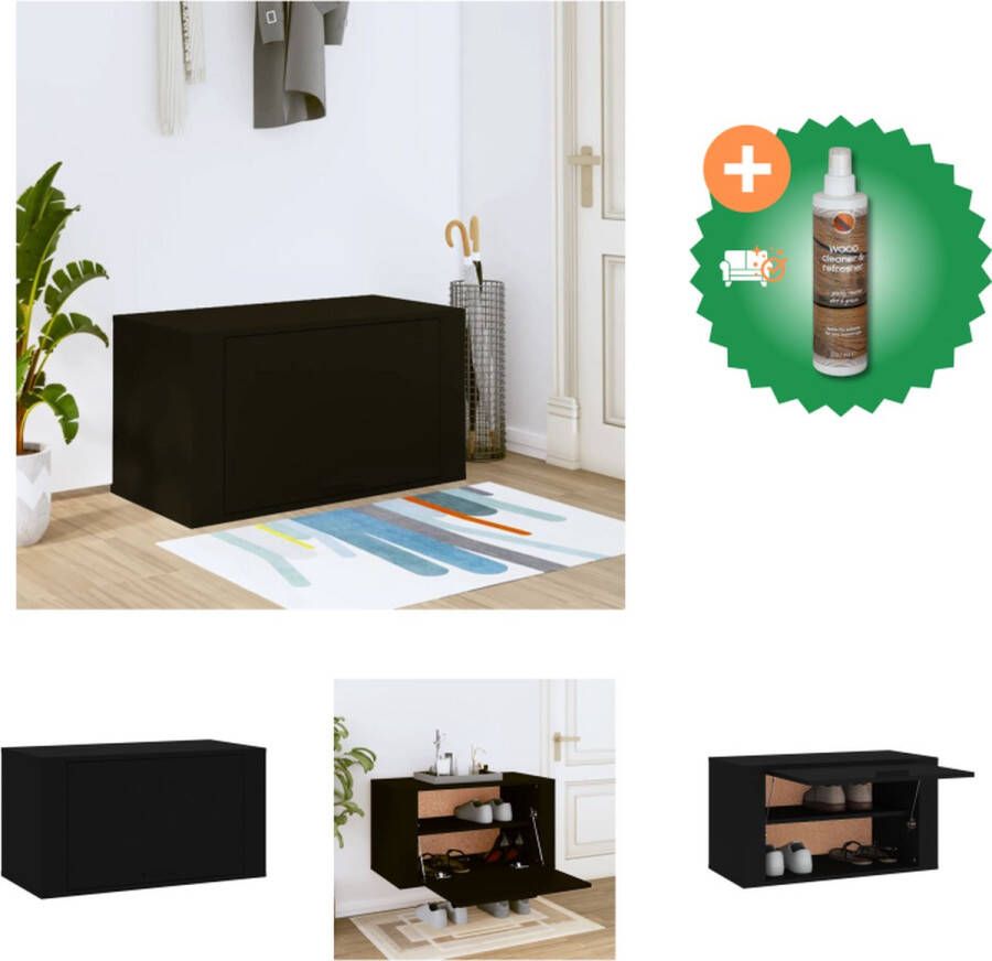 VidaXL Wandgemonteerde schoenenkast Zwarte bewerkt hout 70x35x38cm Schoenenkast Inclusief Houtreiniger en verfrisser