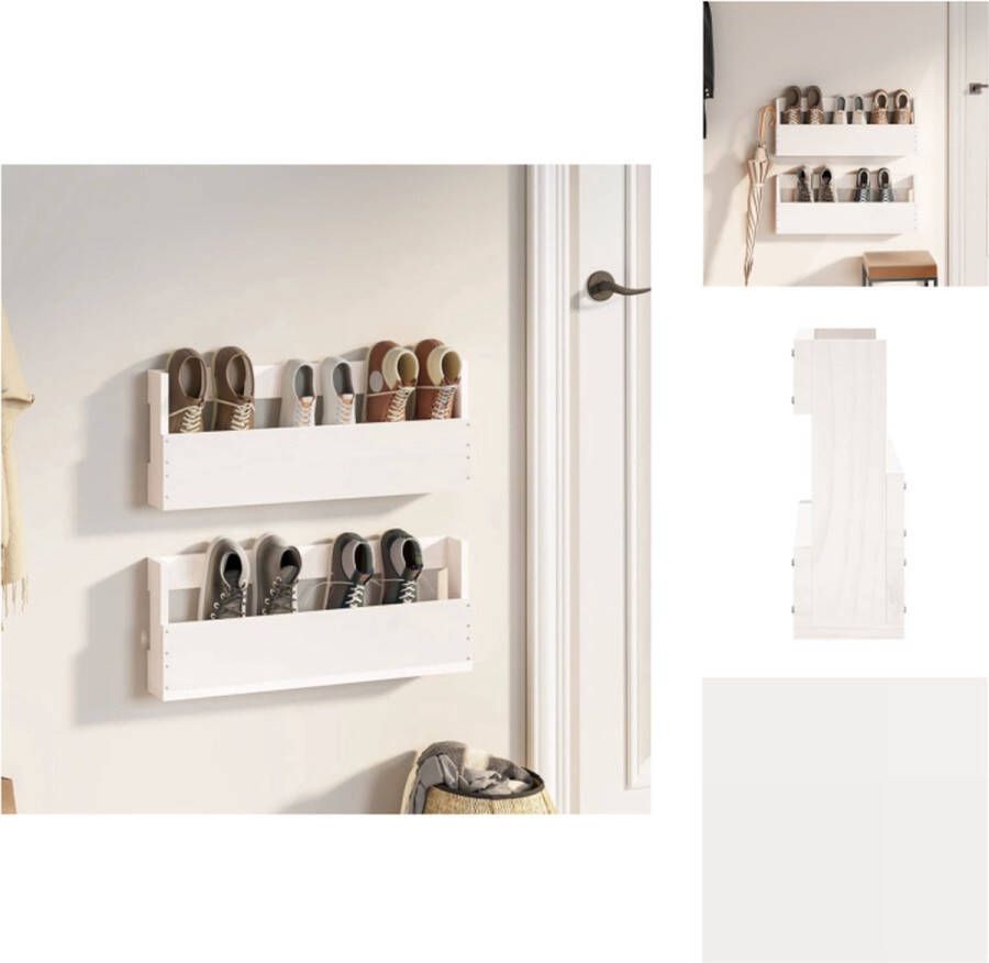 VidaXL Wand Gemonteerd Schoenenrek Wand Gemonteerde Schoenenrekken Schoenenopslag Schoenen Ordener Schoenenrekken 2 st 59x9x23 cm massief grenenhout wit