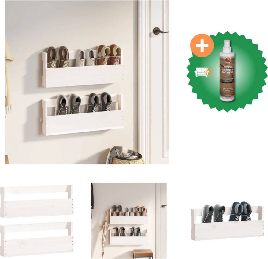 VidaXL Wandgemonteerde Schoenenrekken Houten Schoenopbergrekken Afmetingen- 59 x 9 x 23 cm Materiaal- Massief grenenhout Schoenenkast Inclusief Houtreiniger en verfrisser