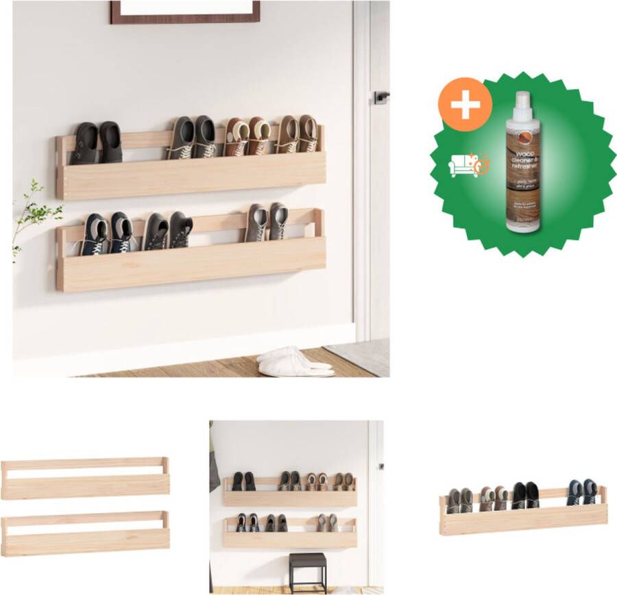 VidaXL Wandgemonteerde Schoenenrekken Massief Grenenhout 110 x 9 x 23 cm 2 stuks Schoenenkast Inclusief Houtreiniger en verfrisser