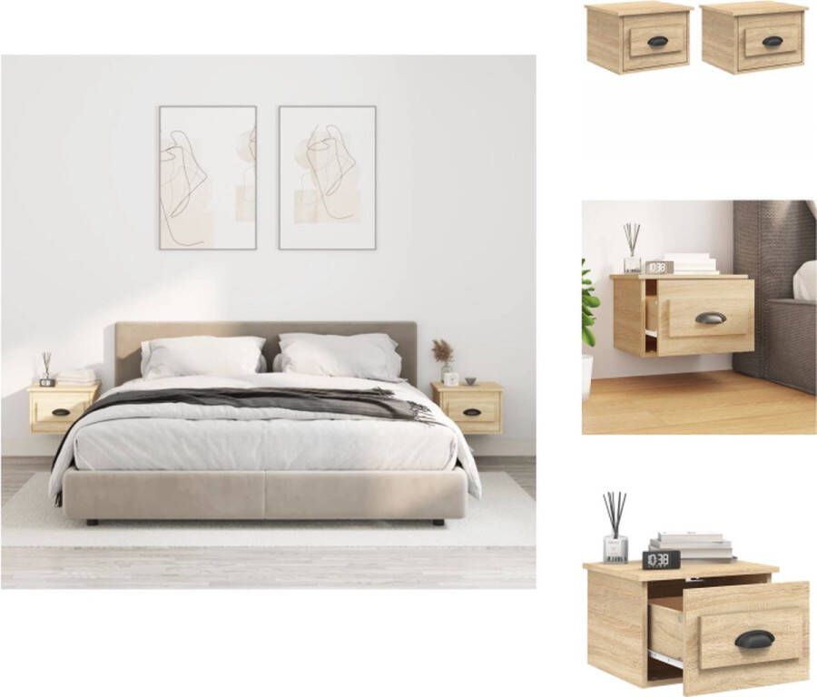 VidaXL Wandgemonteerde Sonoma Eiken Nachtkastjes Set van 2 41.5 x 36 x 28 cm Duurzaam bewerkt hout Voldoende opbergruimte Stabiel tafelblad Handleiding inbegrepen Kast - Foto 2