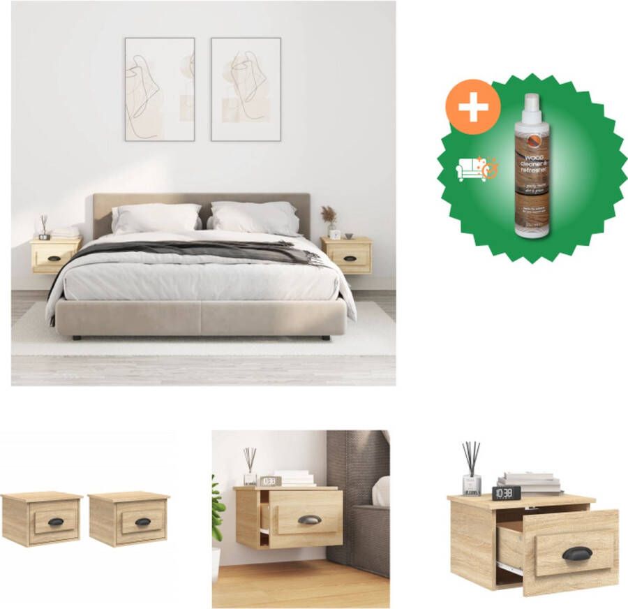 VidaXL Wandgemonteerde Sonoma Eiken Nachtkastjes Set van 2 41.5 x 36 x 28 cm Duurzaam bewerkt hout Voldoende opbergruimte Stabiel tafelblad Handleiding inbegrepen Kast Inclusief Houtreiniger en verfrisser