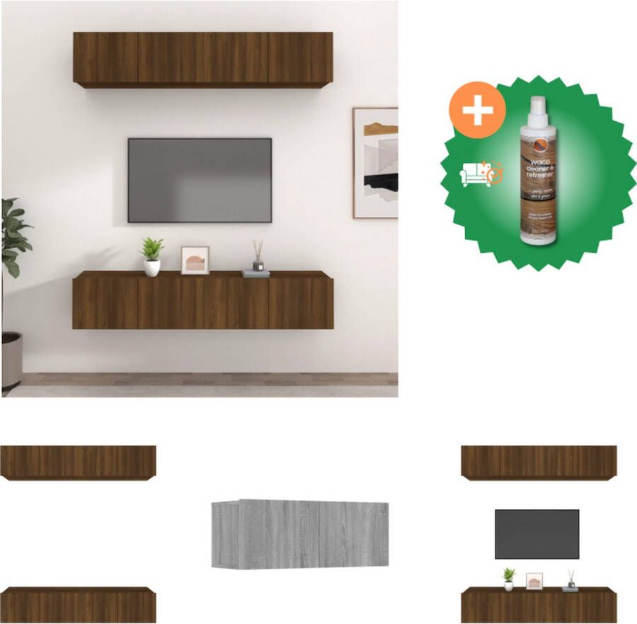 VidaXL Wandgemonteerde tv-meubels Bruineiken Set van 4 80x30x30 cm Stevig bewerkt hout Kast Inclusief Houtreiniger en verfrisser