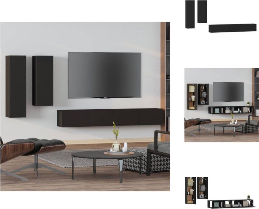 VidaXL Wandgemonteerde tv-meubelset Zwart 30.5 x 30 x 110 cm 30.5 x 30 x 90 cm 2x 100 x 30 x 30 (L x B x H) Kast