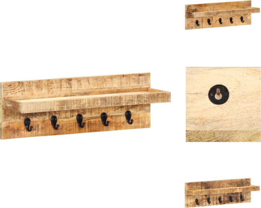 VidaXL Kapstok Kapstokken Houten Rek Houten Rekken Wandkapstok 60x15x20 cm massief ruw mangohout - Foto 2