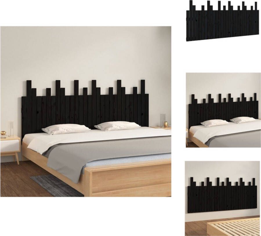 VidaXL Wandhoofdbord Massief Grenenhout Klassiek Design Voor Bedden zonder Hoofdeinde 185 x 3 x 80 cm Zwart Bedonderdeel - Foto 2