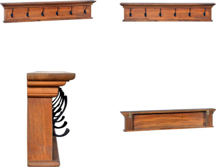 VidaXL Wandkapstok 100x10x20 cm massief teakhout Kapstok Kapstokken Wandrek Wandrekken