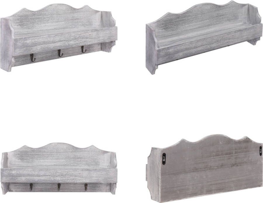 VidaXL Wandkapstok 50x10x23 cm hout grijs Kapstok Kapstokken Kap Stok Kap Stokken
