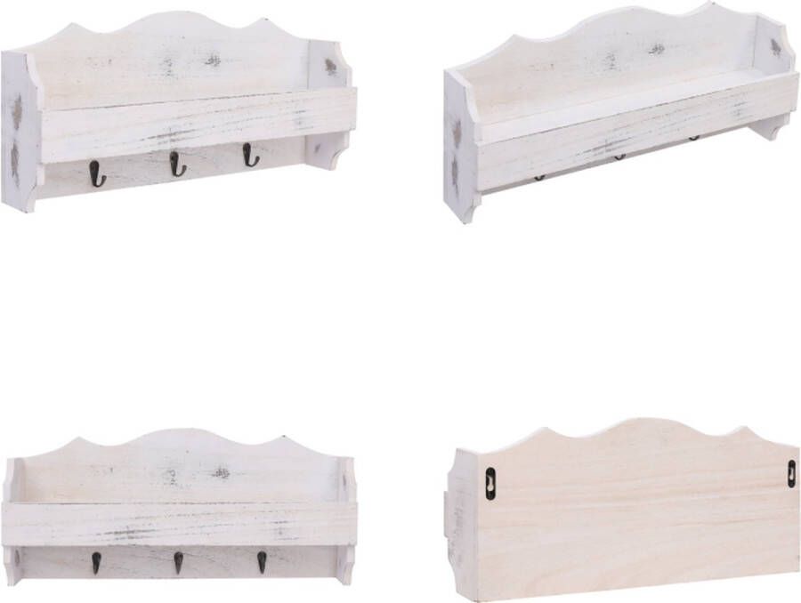 VidaXL Wandkapstok 50x10x23 cm hout wit Kapstok Kapstokken Kap Stok Kap Stokken