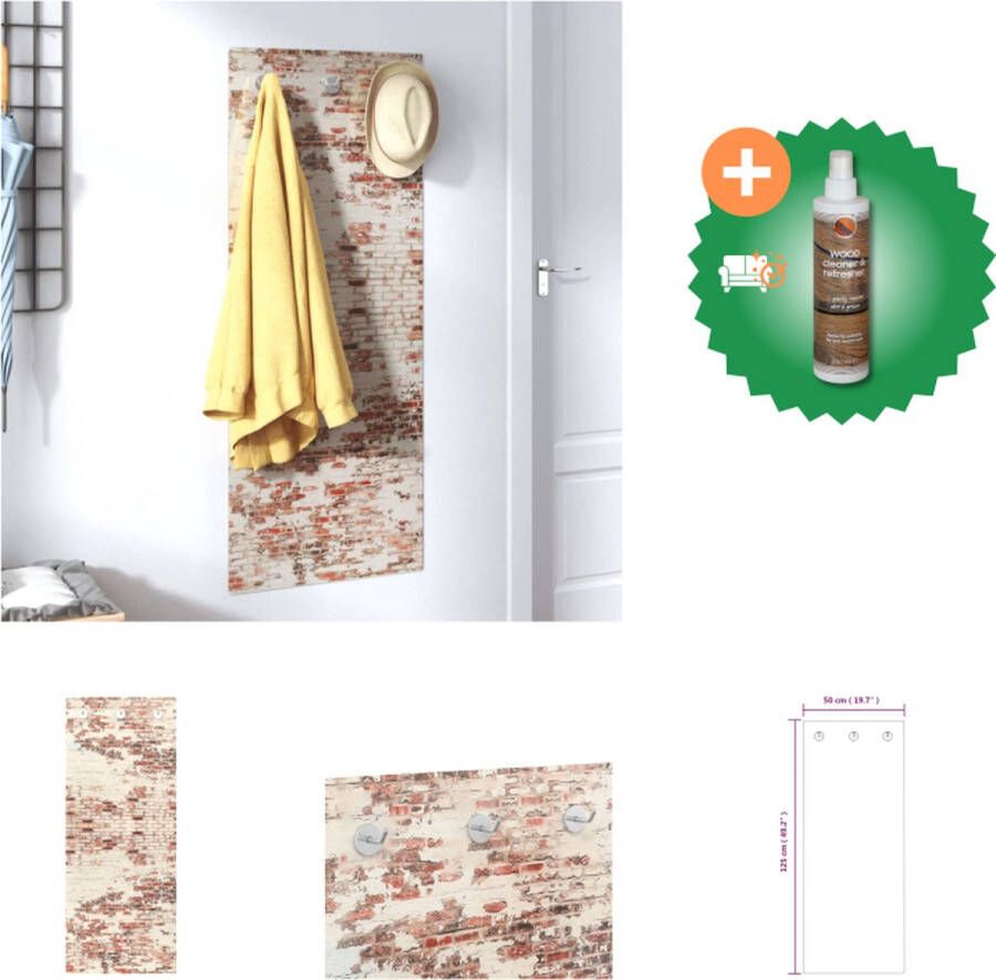 VidaXL Wandkapstok Bakstenen Muur 125 x 50 cm Gehard Glas Metaal Kapstok Inclusief Houtreiniger en verfrisser