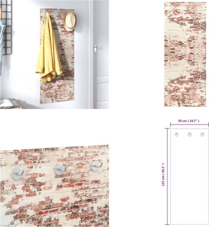 VidaXL Wandkapstok bakstenen muur 125x50 cm gehard glas Kapstok Kapstokken Jassenrek Jassenhouder