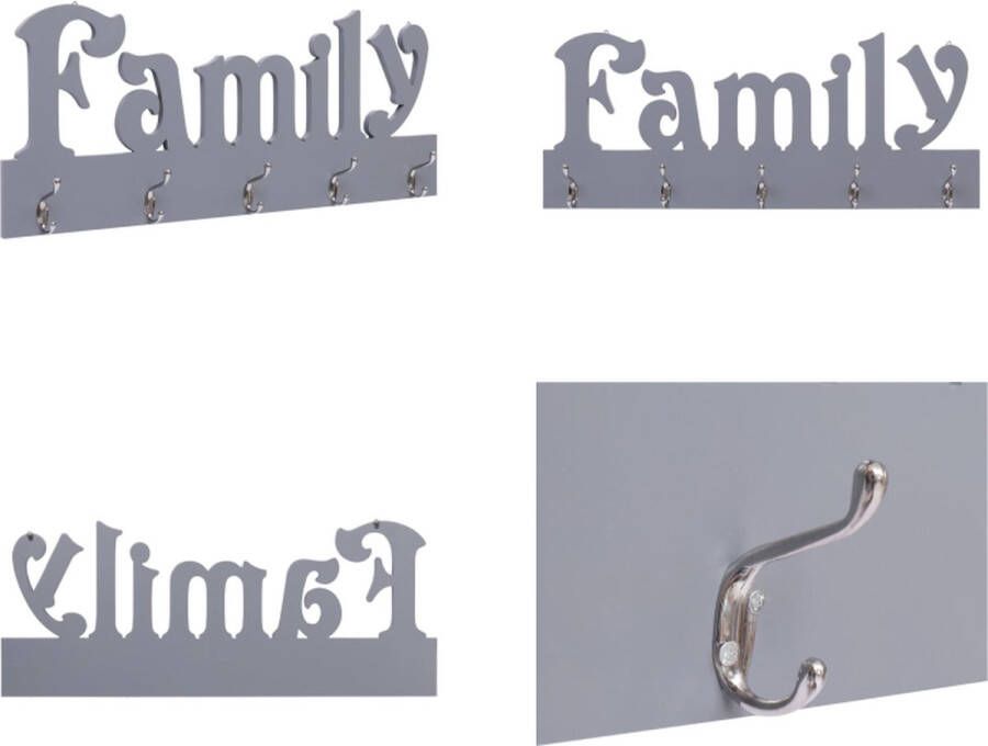 VidaXL Wandkapstok FAMILY 74x29-5 cm grijs Kapstok Kapstokken Kap Stok Kap Stokken