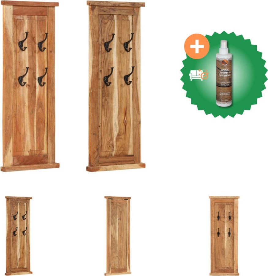 VidaXL Wandkapstok Massief Acaciahout 38 x 100 cm 4 haken Retro en tijdloos Kapstok Inclusief Houtreiniger en verfrisser