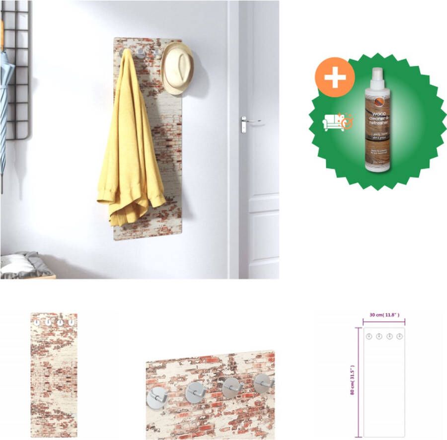 VidaXL Wandkapstok Metaal en Gehard Glas 80 x 30 cm Stenen muur design Kapstok Inclusief Houtreiniger en verfrisser
