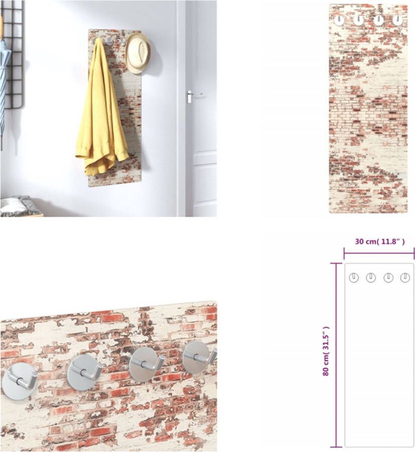 VidaXL Wandkapstok stenen muur 80x30 cm gehard glas Kapstok Kapstokken Jassenrek Jassenhouder