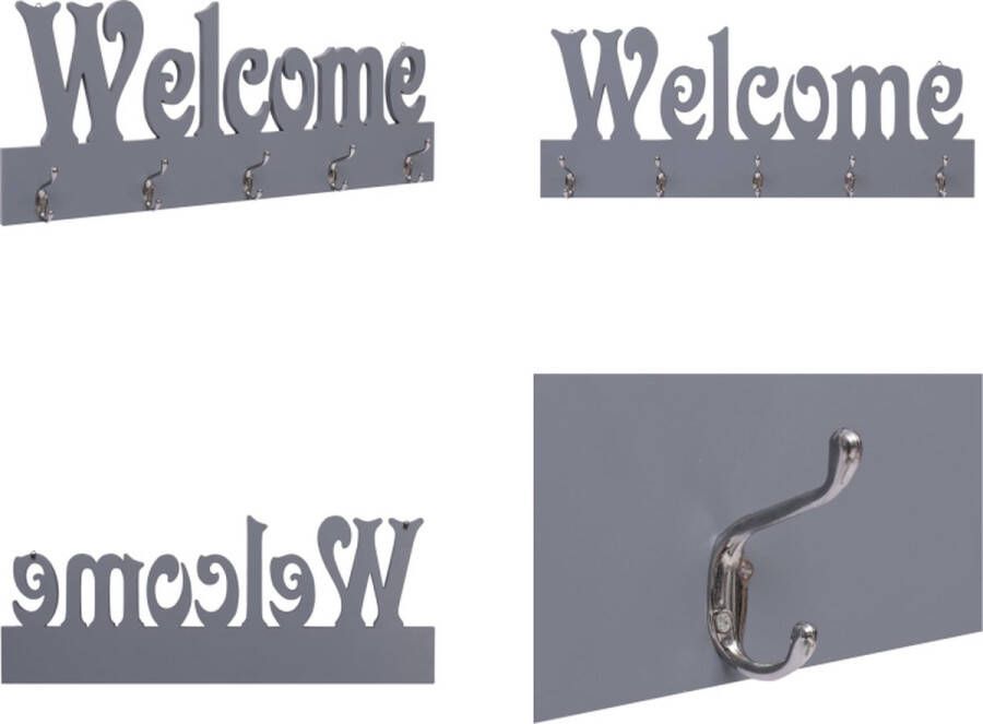 VidaXL Wandkapstok WELCOME 74x29-5 cm grijs Kapstok Kapstokken Kap Stok Kap Stokken