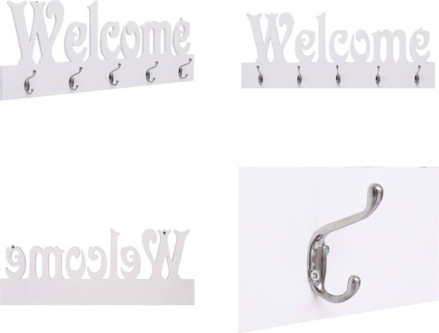 VidaXL Wandkapstok WELCOME 74x29-5 cm wit Kapstok Kapstokken Kap Stok Kap Stokken