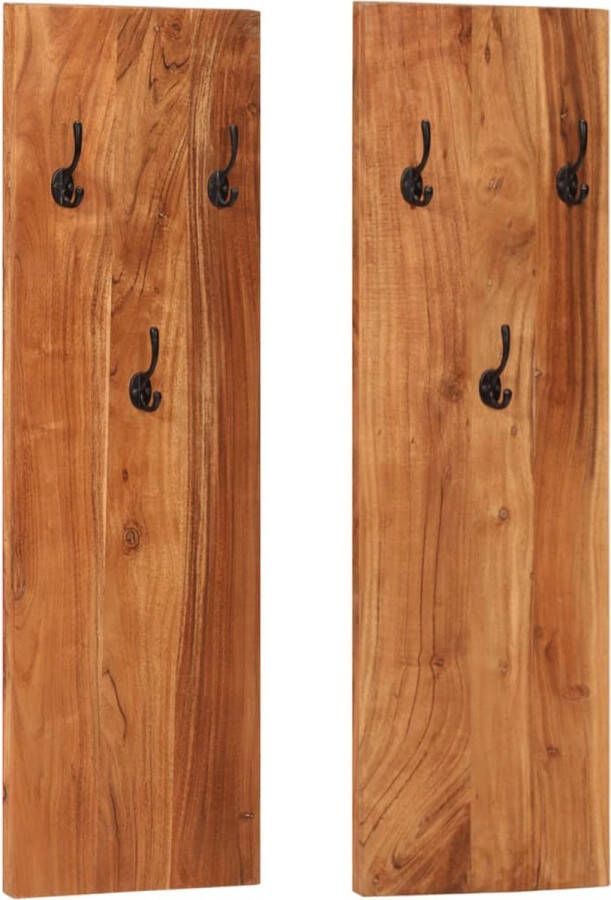 VidaXL Wandkapstokken 2 stuks Massief Acaciahout Vintage Kapstok Wandkapstok Acacia Kapstok Houten Kapstok Set Entree Kapstok Garderobe Accessoires Interieurdecoratie Bruine Kapstok - Foto 2