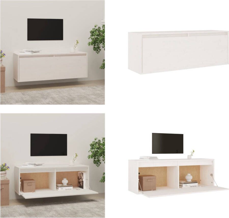 VidaXL Wandkast 100x30x35 cm massief grenenhout wit Wandkast Wandkasten Hangkast Wandgemonteerde Kast