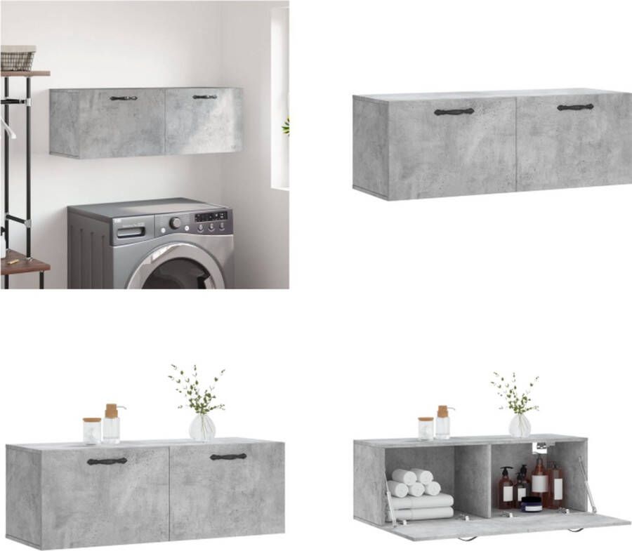 VidaXL Wandkast 100x36-5x35 cm bewerkt hout betongrijs Wandkast Wandkasten Kast Bijzetkast