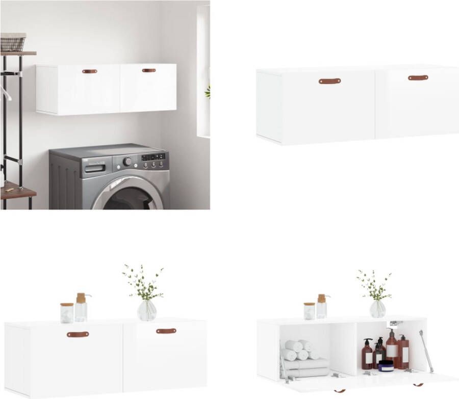 VidaXL Wandkast 100x36-5x35 cm bewerkt hout hoogglans wit Wandkast Wandkasten Kast Bijzetkast - Foto 2