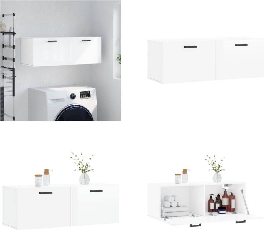 VidaXL Wandkast 100x36-5x35 cm bewerkt hout hoogglans wit Wandkast Wandkasten Kast Bijzetkast