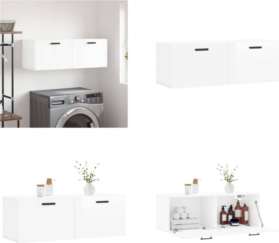 VidaXL The Living Store Wandkast 100x36 5x35 cm bewerkt hout hoogglans wit Zwevende Wandkast Houten Kast Witte Kast Opbergkast Wandmontage - Foto 6