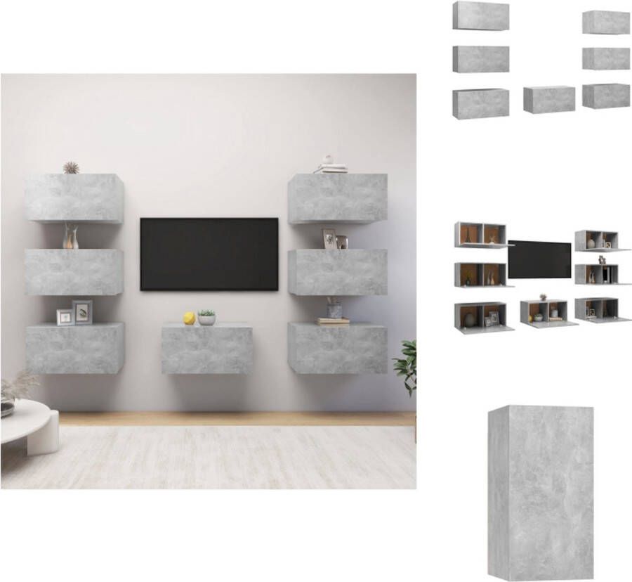 VidaXL Tv-kast Tv-kasten Televisiekast Televisiekasten Tv-meubelen 7 st 30 5x30x60 cm bewerkt hout betongrijs