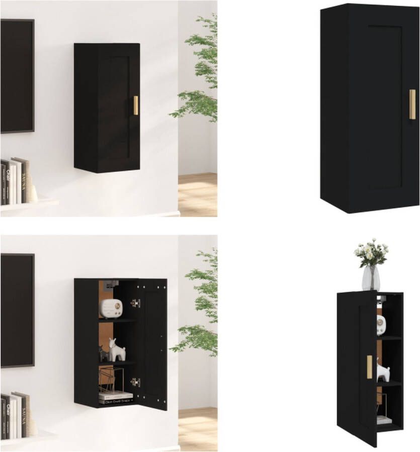 VidaXL Wandkast 35x34x90 cm bewerkt hout zwart Wandkast Wandkasten Hangkast Wandgemonteerde Kast
