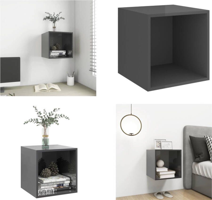 VidaXL Wandkast 37x37x37 cm spaanplaat hoogglans grijs Wandkast Wandkasten Hangkast Hangkasten
