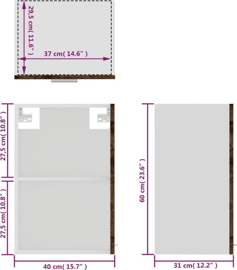 VidaXL Wandkast Lyon 40x31x60 cm glas en bewerkt hout bruin eikenkleur