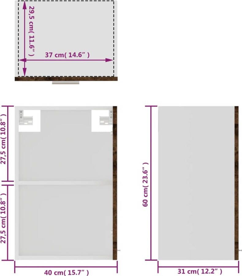 VidaXL -Wandkast-40x31x60-cm-glas-en-bewerkt-hout-gerookt-eikenkleurig - Foto 3