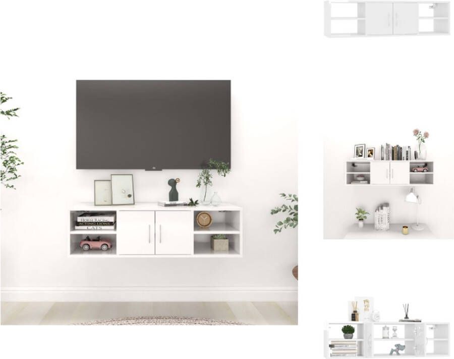 VidaXL Wandkast 6 schappen Hoogglans wit Spaanplaat 102x30x29 cm Wandsteun