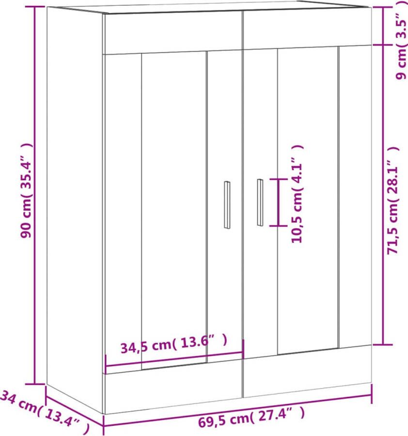 VidaXL -Wandkast-69 5x34x90-cm-bewerkt-hout-gerookt-eikenkleurig - Foto 3