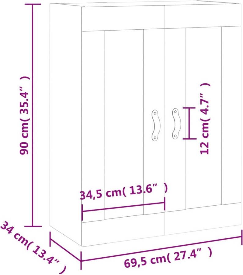 VidaXL -Wandkast-69 5x34x90-cm-bruineikenkleurig - Foto 3