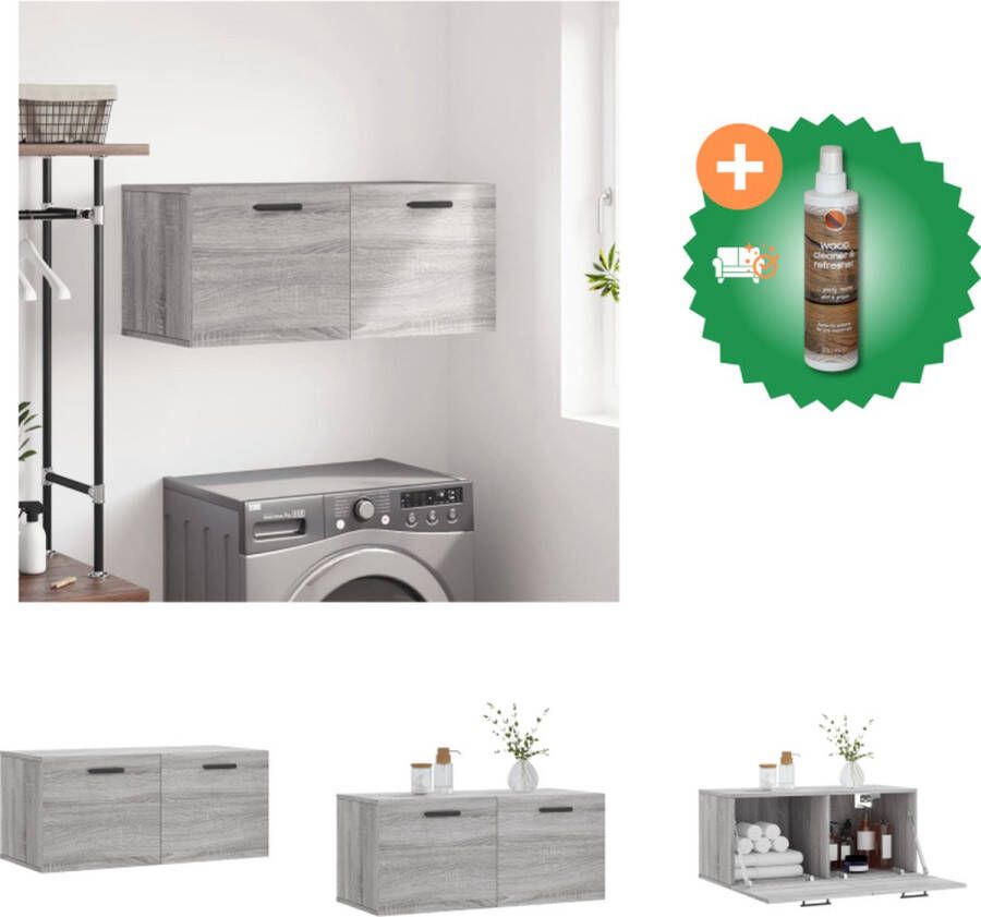 VidaXL Wandkast Meubels Decoratieve opbergruimte 80 x 36.5 x 35 cm Grijs Sonoma eiken Montage vereist Kast Inclusief Houtreiniger en verfrisser